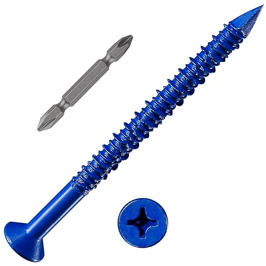 WenSilon(30 PCS) 1/4''x3-1/4 Concrete Screw Anchor Blue Flat Head for Anchoring to Masonry, Block or Brick Stucco