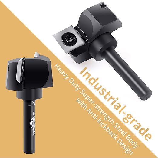 CNC Spoilboard Surfacing Router Bit, 1/4" Shank 1-1/4" Cutting Diameter, Carbide Insert Slab Flattening Router Bits Planing Bit