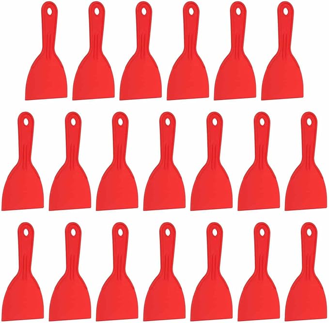HARFINGTON 20pcs Putty Knife Scraper 4" Width Flexible Plastic Putty Knife Paint Scraper Tool for Taping Drywall Spreading Painting Wall Scratching Red