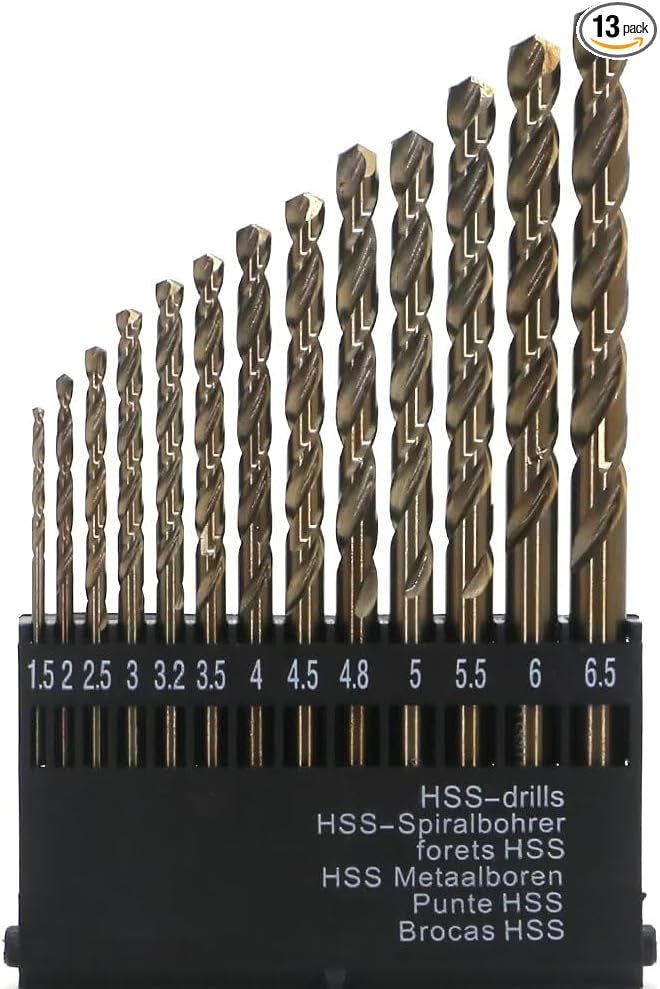 Metric Cobalt Drill Bits Set 1.5-6.5mm 13PCS, M35 high Speed Steel, high Hardness Straight Shank Drill, Mechanical or Hand Drill for Drilling, Suitable for Stainless Steel, Iron, Copper and Aluminum.