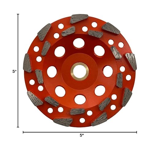 5" High Performance Diamond Grinding Wheels for Aggressive Concrete, Paint, Epoxy, Mastic & Coating Removal, #20 Grit, 18 Segments, 7/8"-5/8" Non-Threaded Arbor