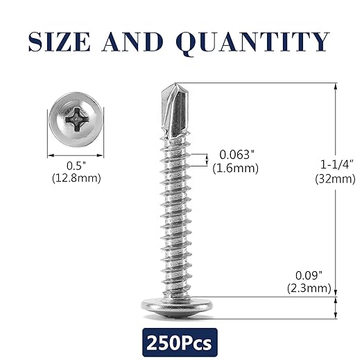 #10 x 1-1/4" Sheet Metal Screws 250PCS 410 Stainless Steel Truss Head Fast Self Tapping Screws by SG TZH