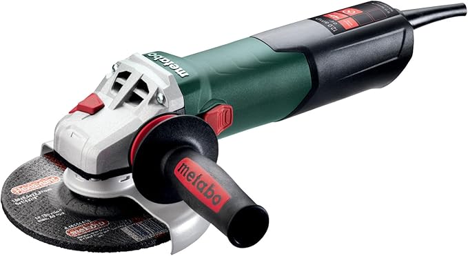 Metabo 6-Inch Angle Grinder, 10,000 RPM, 12 Amp, AC/DC, Slide Switch (Locking), Safety Clutch, M-Quick Wheel Change, Made in Germany, Low Vibration Handle, W 13-150 Quick, 603632420, Green