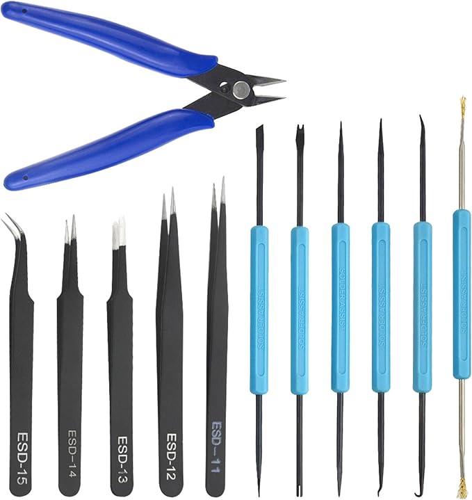 Professional Solder Assist Tool Solder Auxiliary Tool Double Sided Aid Repair Soldering kit with Wire Cutter for Soldering and Desoldering (12 Pieces)