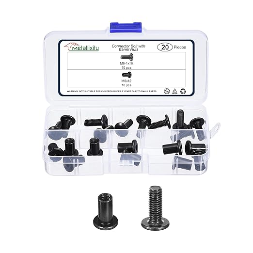 METALLIXITY Furniture Crib Screws Replacement Set(M6-1x16mm) 20Pcs, Connector Bolts M6 Screw Barrel Nuts Binding Screws, for Chair Cabinet Bed, Black