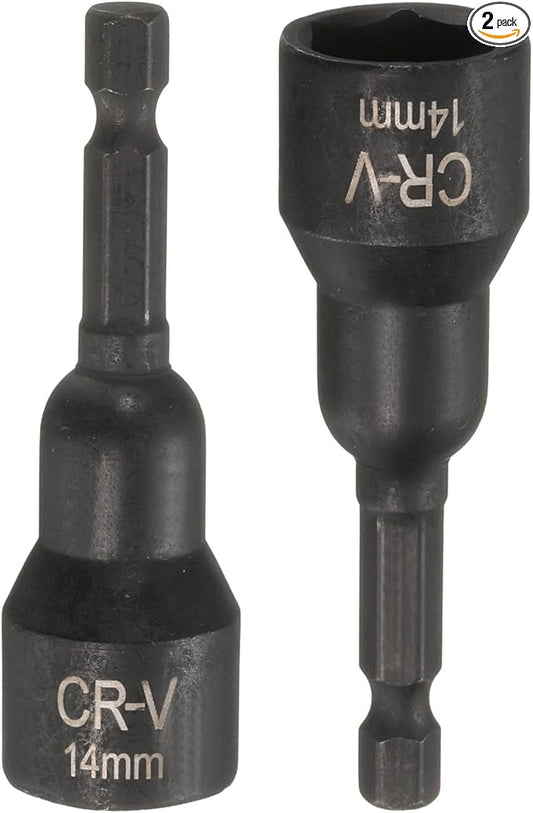 uxcell 2Pcs 1/4" Hex Shank 14mm Magnetic Hex Socket 65mm Length, CR-V Steel Quick-Release Impact Driver Socket Wrench Screw for Impact Drill Power Nut Setter