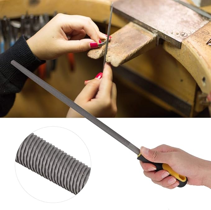 Bastard Cut Mill File, 12in Round Metal Files, Round Mill Steel File Rasp with Plastic Handle, Round Files, T12 Carbon Steel Rat Tail File for Wood, Metal, Plastic (Coarse-Tooth)