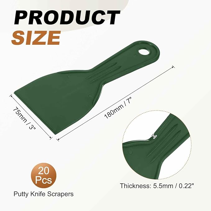 HARFINGTON 20pcs Putty Knife Scraper 3" Width Flexible Plastic Putty Knife Paint Scraper Tool for Taping Drywall Spreading Painting Wall Scratching Dark Green