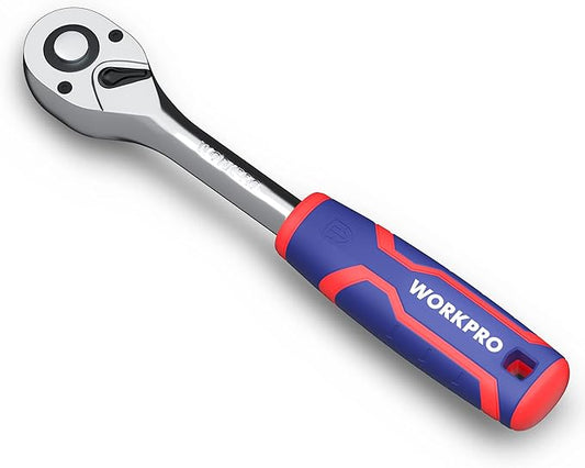 WORKPRO 1/4-Inch Drive Ratchet Wrench, 72-Tooth Reversible Ratchet, Quick-Release 1/4 Drive Ratchet Handle, CR-MO Head, Chrome Plated Finish