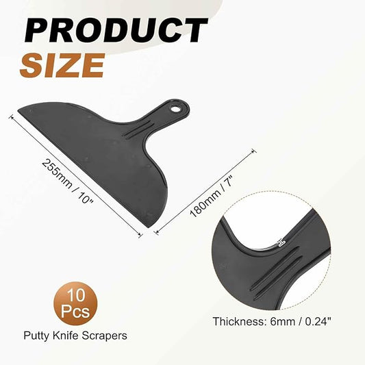 HARFINGTON 10pcs Putty Knife Scraper 10" Width Flexible Plastic Putty Knife Paint Scraper Tool for Taping Drywall Spreading Painting Wall Scratching Black