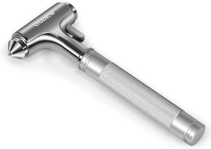 Car Safety Hammer, Car Glass Breaker with Seat Belt Cutter, Automotive Escape Tool, Metal Window Breaker, Emergecy Safety Hammer for Auto Accidents (Silver)
