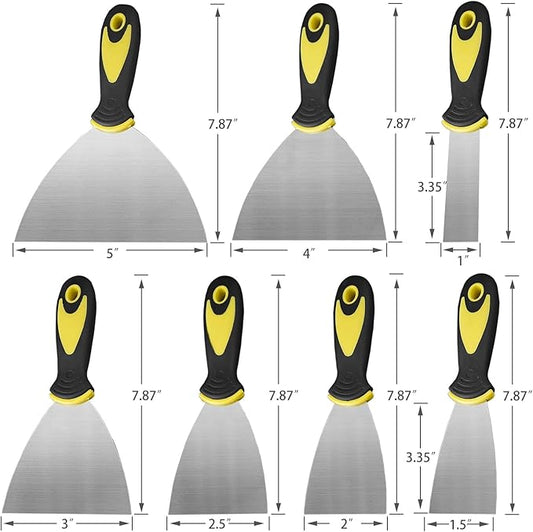 7-Piece Putty Knife Set, 1" 1.5" 2" 2.5" 3" 4" 5" Stainless Steel Paint Scraper Set for Drywall Repairing and Clearing, Wallpaper Removal, Putty Applying Adhesive, Plaster Scraping