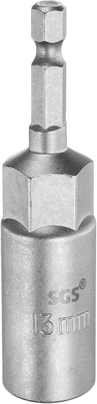 HARFINGTON Nut Driver Drill Bit 13mm Metric Socket 1/4" Hex Shank 3.15" (80mm) Long 6-Point Sockets Quick Change CR-V Steel Bolt Setters for Power Drill Drivers