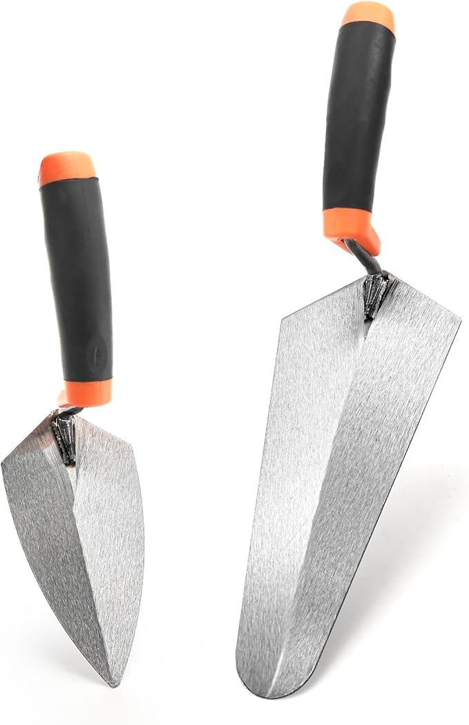 4 Pack 6" Masonry Hand Tool Set, Pointing Trowel Gauging Trowel Set with Rubber Grip, Carbon Steel Masonry Brick Trowels, Bricklaying Trowels for Concrete Cement Plaster Mortar Stucco Tile