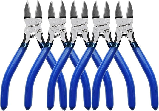 Wire Cutters 5", 5 Pack KAIHAOWIN Precision Flush Cutters Ultra Sharp Wire Cutters for Crafting Side Cutters Wire Snips Spring Loaded Dikes Wire Cutter for Jewelry Making, Blue with Black Handle