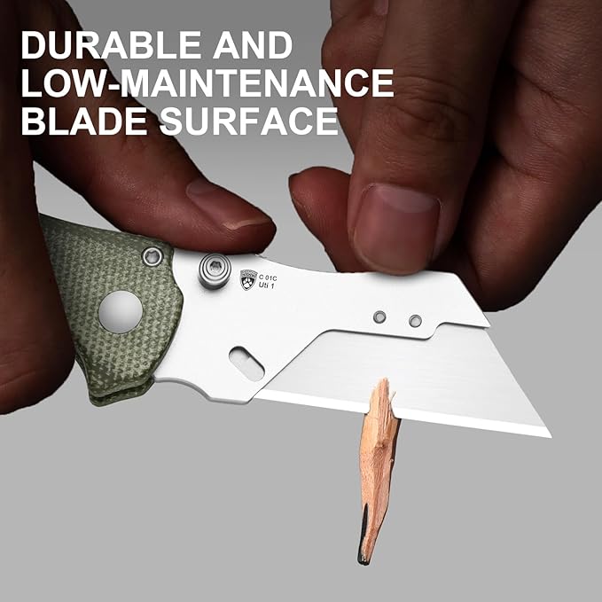 Kizer C01C Uti 1 (Dual-screw Version) Utility Knife, Button Liner Lock Box Cutter EDC Pocket Knife with 5PCS Razor Blades, Green Micarta Handle Small Folding Knives for Men Women, V3488.29JSM1
