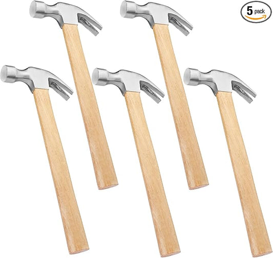 5 Pack 16 OZ Claw Hammer with Wood Handle for Husband, Dad, or Friends! Ideal for Woodworking, Repairing, and Nailing
