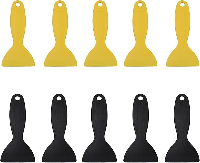 10PCS Black/Yellow Plastic Spatula Putty Knife, 5.2 Inch Air Bubble Remover Sticker Installation Tool, Plastic Spreader for Patching, Decal, Wallpaper