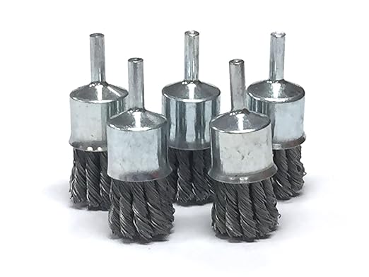 Benchmark Abrasives 1 Inch Knot Wire Brush for Drill & Die Grinder, Paint Removal, Cleaning, Deburring - 1/4" Shank, Drill Grinder Attachment (5 Pack) - Carbon Steel