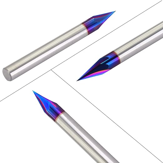 1/4" Shank 30 Degree Engraving Bit Carbide CNC Chamfer End Mill, 3-Flute V Groove Router Bit with Blue NACO Coating for Carving Engraving…