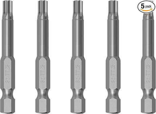 5PCS T25 Magnetic Tamper Proof Torx Screwdriver Bits, 1/4 Inch Hex Shank 2.6 Inch Length S2 Steel Security Drill Torx Head Drill Screw Driver Tools(65mm Long, Star 6 Point)