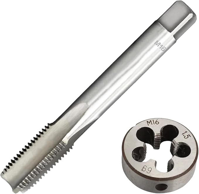M16 x 1.5 Metric Thread Tap and Die Set, M16 x 1.5mm High-Speed Steel Machine Tap and Die Set, Right Hand Thread Tap and Round Thread Die