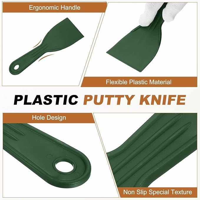 HARFINGTON 5pcs Putty Knife Scraper 3" Width Flexible Plastic Putty Knife Paint Scraper Tool for Taping Drywall Spreading Painting Wall Scratching Dark Green