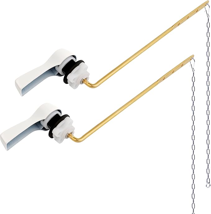 Hibbent 2 Pack Universal Front Mount Toilet Handle Tank Flush Lever Replacement Handle with 2 Pieces Stainless Steel Flapper Chains for Most Front Mount Toilets- White Finish
