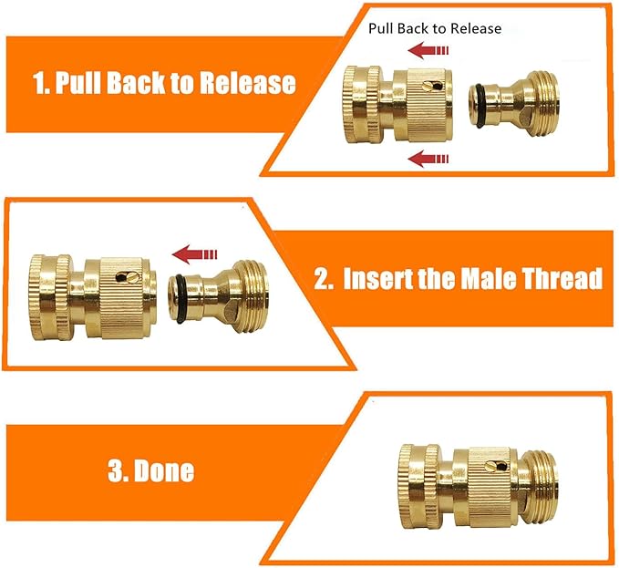 4 Sets Garden Hose Quick Connector, 3/4 inch GHT Thread Brass Heavy-Duty No-Leak Rust Resistant Car Wash Hose Splitter Watering Male and Female Fitting Adapter, Water Pipe Quick Connect Fitting