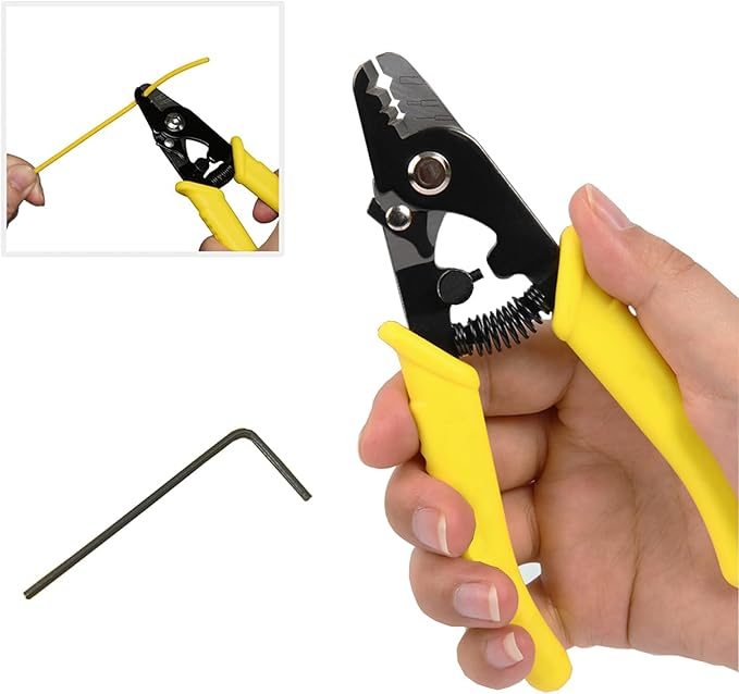 groword 6" Fiber Optic Stripper 3 Hole,Precision Wire Cutter/Wire Stripper for Installers and Electricians,Safe짭 Hurt nm Cable Wire Fiber Strippers with Small Adjustment Wrench