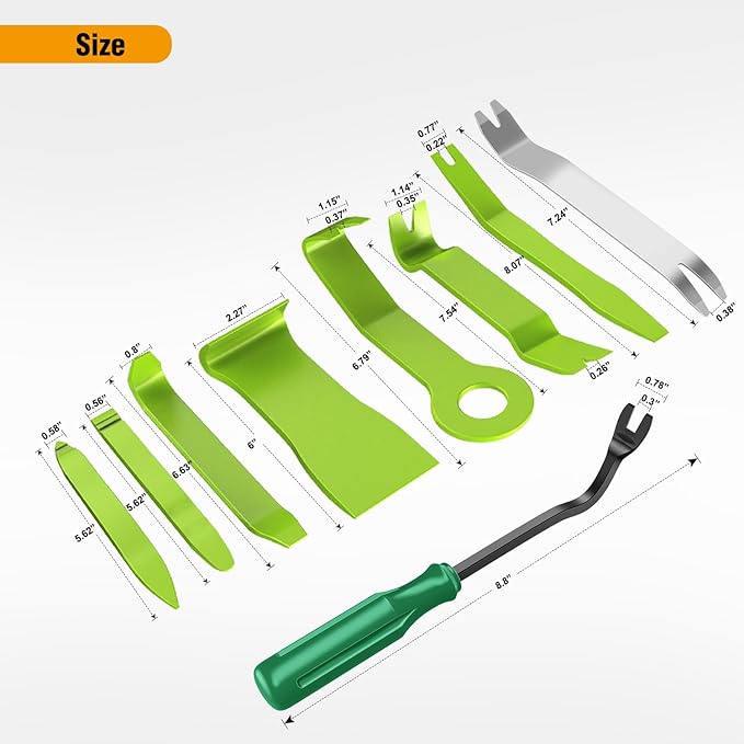 GOOACC 9PCS Auto Trim Removal Tool Kit No-Scratch Tool Kit for Car Audio Dash Window Molding Fastener Remover Tool Kit-Green