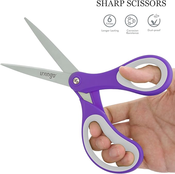 LIVINGO Scissors Bulk 24 Pack: 8??Sharp Scissors Set All Purpose for Office Middle High School Student Teacher Arts Crafts Supplies Cutting Wrapping Paper, Sewing Fabric Shears for Household