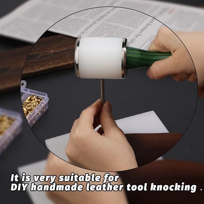 Leather Carving Hammer Leather Working Mallet Leather Maul DIY Leathercraft Mallet Stamping Tool with Nylon Straight Head Wood Handle for Leather Work (Green/Water-Rippled)