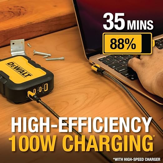 DEWALT Heavy Duty 90-Degree Angled 100W USB C Cable, Jobsite 100 Watt USB C Cable, High Speed Type-C to Type-C, PD USBC Fast Charging Cord for iPhone 16/15 Plus Pro Max, MacBook, iPad (6 Foot)