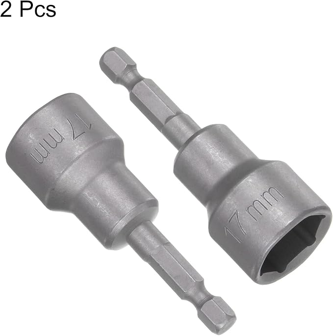 uxcell 17mm Magnetic Hex Socket 65mm/2.56", 1/4" Hex Shank Magnetic Power Nut Driver Set CR-V Quick-Release Extensions for Impact Drill Nut Setters Socket Wrench Screw, 2 Pcs