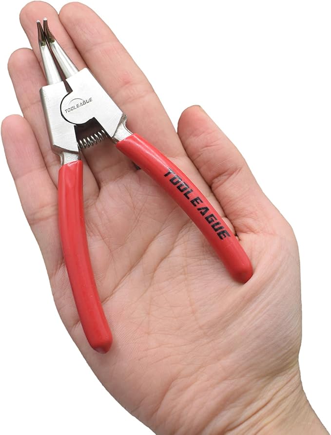 TOOLEAGUE 4 Pcs Mini Snap Ring Pliers Set, Circlip Pliers, 5 inches Internal/External Heavy Duty for Ring Remover Retaining Straight Bent Lock Ring Pliers Set