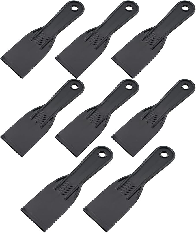 TAODAN 8PCS 2 Inch Black Plastic Putty Knife Wall Scraping Tool Accessory Scraper Utensil Suitable for Patching Joint Filling Plastering Repair Coating Applications