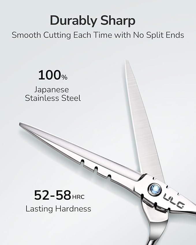 ULG Hair Cutting Scissors 6.7??Shark Series, 100% Japanese Stainless Steel Ultra Sharp, Concave Blade Barber Shears, Ergonomic Offset Handle, Professional Salon Haircut Scissors for Home & Salon Use