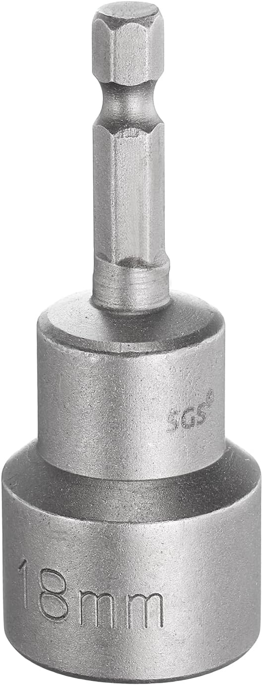 HARFINGTON Nut Driver Drill Bit 18mm Metric Socket 1/4" Hex Shank 2.56" (65mm) Long Magnetic 6-Point Sockets Quick Change CR-V Steel Bolt Setters for Power Drill Drivers