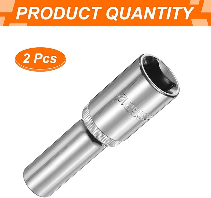 HARFINGTON 2pcs E-Torx Socket 1/2" Drive E12 Star Female Socket 3.1" Length External Torx Deep Sleeve Chrome Plating 6 Point Spline Sleeve for Auto Repairs Home Maintenance
