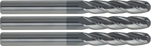 CME 3 pcs Micrograin Carbide End Mills, Ball Nose, TiAlN Coated, 3/8" Mill Diameter, 1 3/4" Length of Cut, 4" Overall Length, 4 Flute, Center Cutting