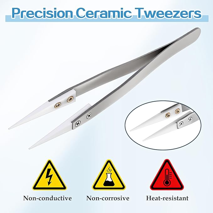 Pointed Ceramic Tweezers, Stainless Steel Precision Pointed Ceramic Tweezers Non-Conductive Anti Static High Temperature Resistant Fine Point Tweezer for Electronic Repair, DIY Crafting Hobby Tools