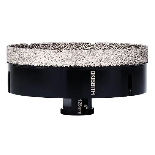 DKIBBITH 5" Dry Diamond Core Drill Bit, Tile Hole Saw for Ceramic Porcelain Granite Quartz Marble Tiles Stone Brick Glass Block with 5/8-11 Thread Fit Angle Grinders, 125mm Black