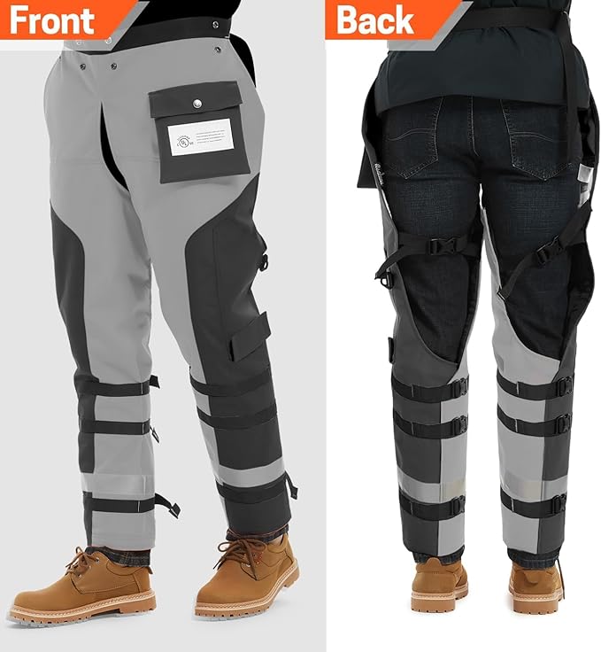 Technical Wrap Chainsaw Chaps by UL Class A 8 Layers Chainsaw Pants Apron Style Black Gray