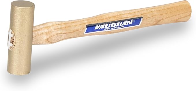 VAUGHAN Solid Brass Mallet, Non Sparking Non Marring 0.75 Lbs Head, Hickory Handle, BM100, VN59308