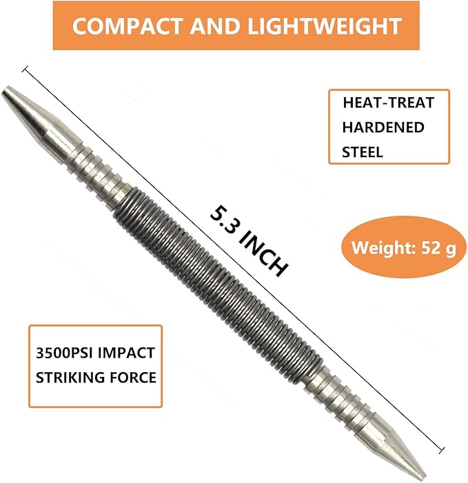 2-Piece Dual Head Combo Nail Setter, Double Ended 3/32?? 1/8?쿞pring Nail Set, 3500 PSI Striking Force Hammerless Nail Set Punch Nail Pullers