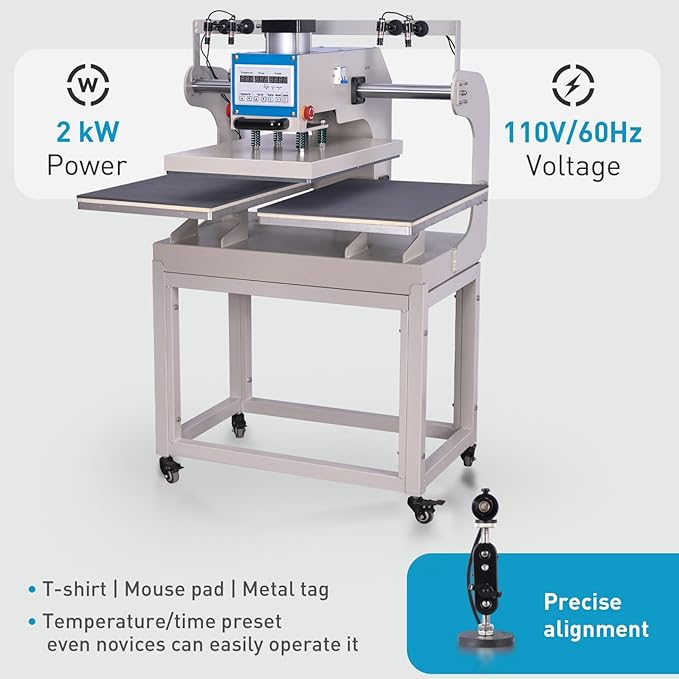 16?쓝24??Commercial Heat Press Machine, Pneumatic Up Sliding, for T-Shirts Garments Bag Textile Curtain, Digital Industrial Sublimation Printer for Sublimation Vinyl Heat Transfer Projects