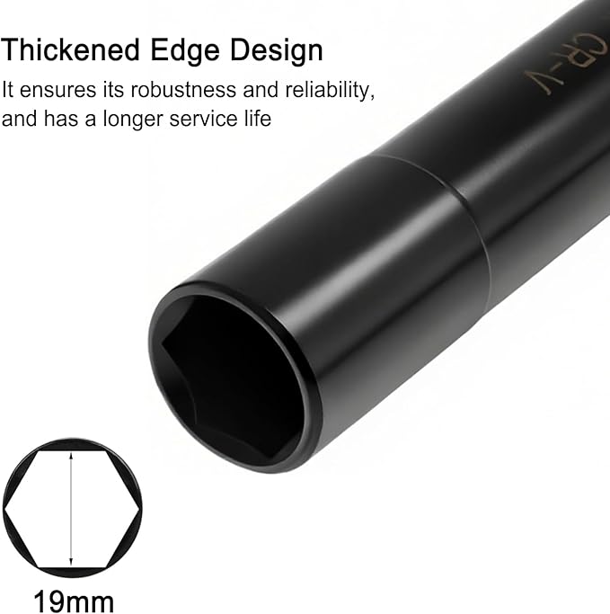 19mm Extra Deep Socket, 3/4" Socket 1/2" Drive Truck Cage Bolt, Heat-Treated CR-V Steel 6 Inch Length (19MM-2PCS)