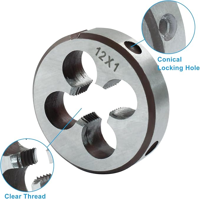 HARSKIYER M12 x 1 Metric Tap and Die Set, HSS Machine Thread Tap Die Set, M12 x 1mm Right Hand Thread Tapping Tool