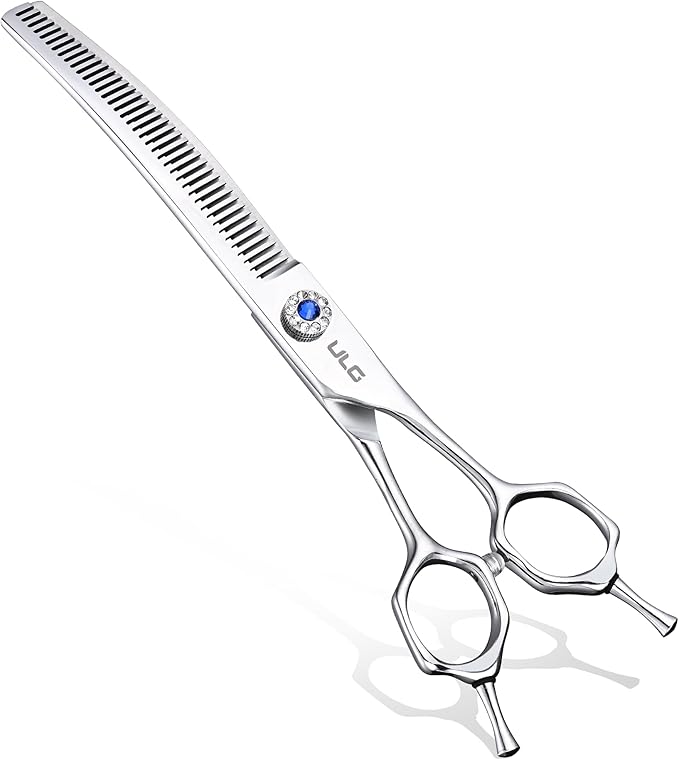 ULG Dog Grooming Scissors 40-Tooth 7.0??Curved Thinning Scissors Seamless 15%-20% Thinning Rate 440C Japanese Stainless Steel Tension Adjustable Left & Right Handed Pet Grooming Shears